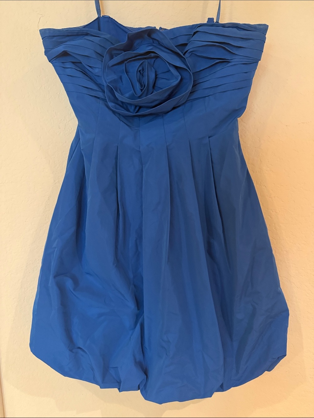 BCBG Strapless Royal Blue Pleated Cocktail Dress with Rosette